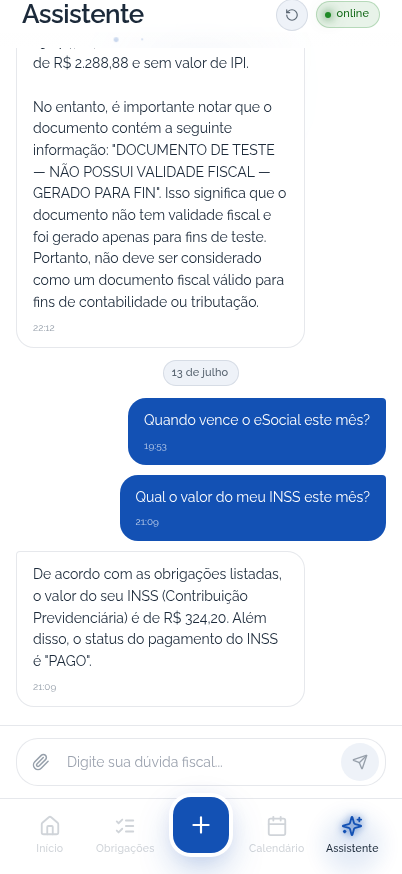 Conversa com o assistente de IA respondendo sobre o valor do INSS